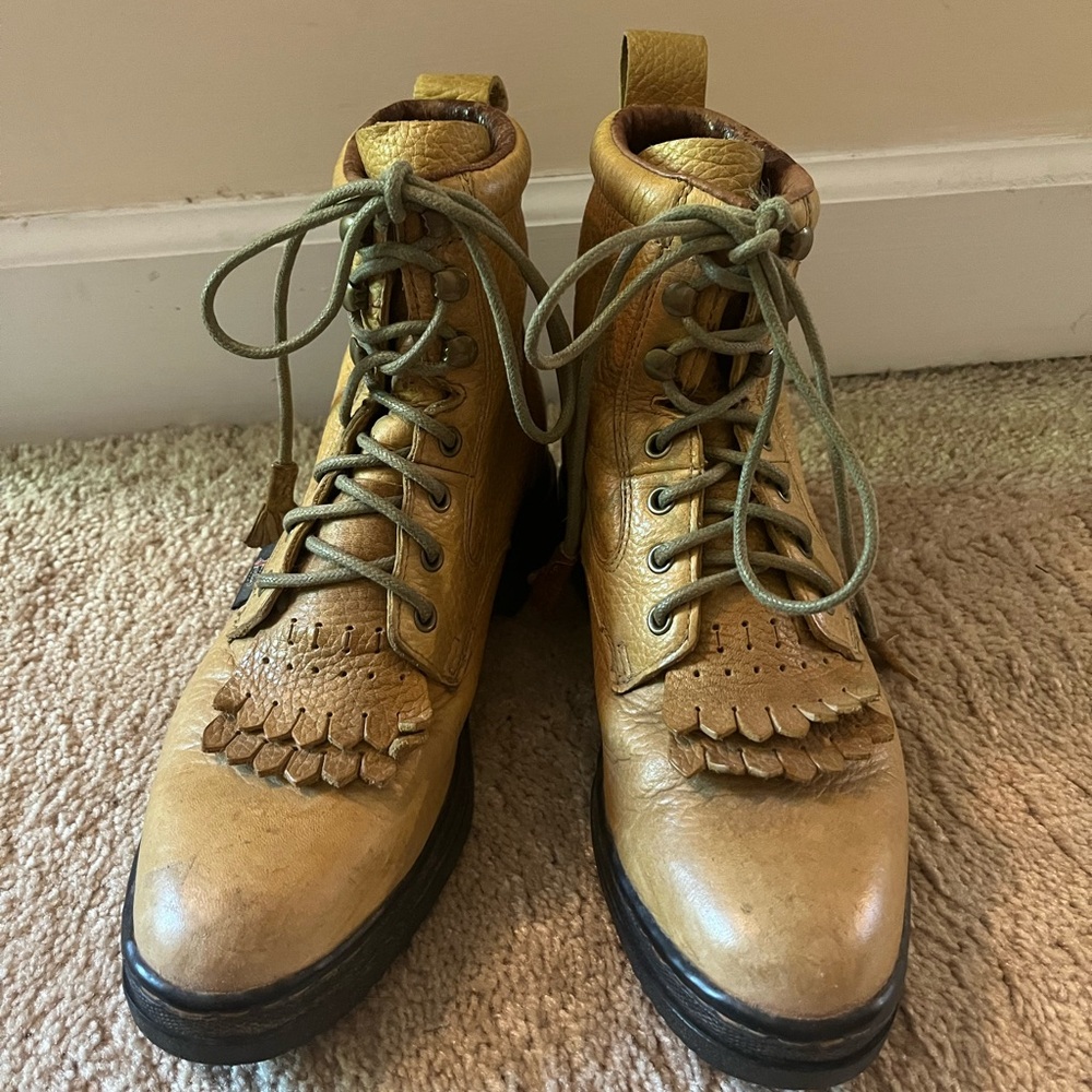 Justin Boots Roper Tan Leather Kiltie Fringe Lace-up Boots Size 6